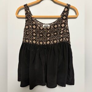 H Fredriksson 100% Silk Elegant Black Lace Print Top